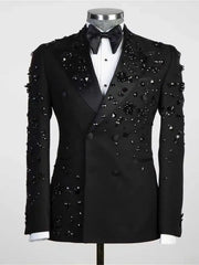 Luxury embellished double-breasted men’s suit and pants set for formal events or stage wear