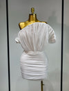 Envious Designs Tamara sexy off-the-shoulder white mini dress for birthday and bridal shower styling