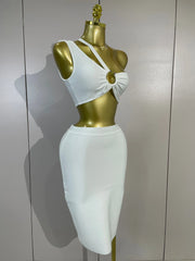 Envious Designs Verna sexy white top bodycon bandage two-piece set for birthday and cocktail party styling