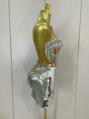 Angelique sparkling rhinestone tassel strapless two-piece birthday outfit for women party night out