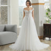 Scoop Illusion Button Ball Gown Wedding Dress