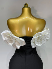 Maya off-shoulder flower diamond bodycon bandage dress – long slim-fit elegant evening gown.