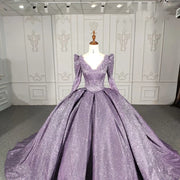 Purple V-neck Lace Quinceanera Dress