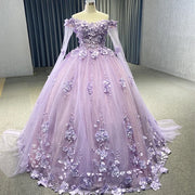 Purple Flowers Ball Gown Quinceañera Dress