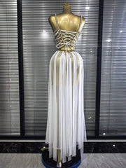 Chantelle golden sequin mesh see-through V-neck maxi dress for evening and formal party styling