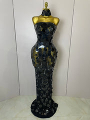 Alana sparkly pearl sequin backless floor-length evening dress with shimmering details.