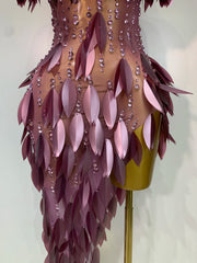 Olive sexy sheer mesh diamond luxury bodycon birthday dress