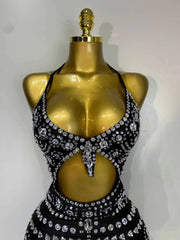 Women Sexy Halter Crystal Feathers Bodycon Mini Dress Nightclub Performance Stage Outfit Luxury Birthday Photo Shoot Dress