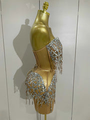 Julie sparkling silver sequins two-piece birthday party dress for women night out