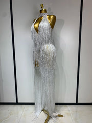 Allison elegant sexy shiny crystal tassel long dress