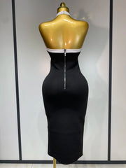 Envious Designs Nina sexy backless rose flower midi black jacquard bandage dress for evening and cocktail party styling