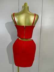 hShine in the Kristi diamond chain two-piece bandage mini dress set. Sexy bodycon outfit for parties, birthdays, clubs, and special events.