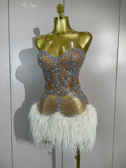 Ericka sparkling diamond tassel sexy strappy sheer mesh mini dress for women party night out