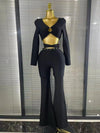 Brittani gold beaded long sleeve two-piece bodycon bandage set 