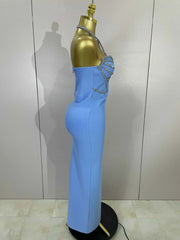 Samantha Sexy Halter Backless Shining Crystal Bodycon Long Dress
