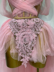 Strapless Pink Mesh Two Pieces Set Birthday Dress