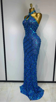 Kate Sparkly Rhinestone Backless Mesh Long Dress