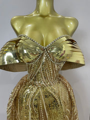 Candice luxury sparkle gold diamond sequin mesh see-through long dress for evening gala styling
