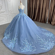 Blue Illusion lace Quinceanera Ball Dresses