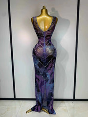 Heidi Rhinestone Sparkly Cut-Out Mesh Bodycon Maxi Dress
