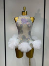 Arah sheer mesh bodysuit featuring sparkling diamond-like embellishments for a glamorous party outfit