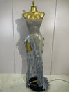 Saniyah silver diamond leaf strapless mesh see-through long dress for evening gala styling