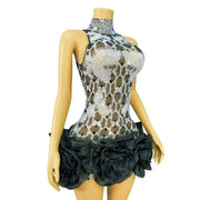 Cami pearly rhinestone sexy mesh see through mini birthday dress