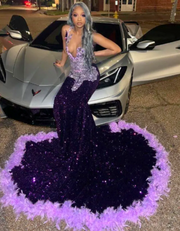 Glitter Purple Rhinestones Prom Dress 2025