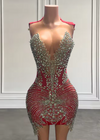 Luxury Rhinestones Sheer Neck Sparkly Crystal Birthday Dress