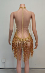 Sharmaine Gold Luxury Crystal Diamond Birthday Dress - Ready to Ship