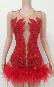 Sparkly rhinestone sleeveless birthday dress for women party and club wear.