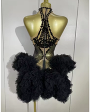 Layla Black Diamonds Mesh Sexy See-Through Cocktail Mini Dress