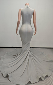 Julia luxury silver crystal long prom dress for women formal night