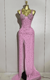 Scarlett Luxury Pink Rhinestones Split Floor Length Dress