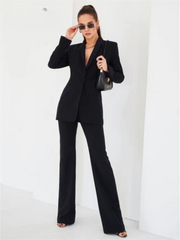 Women's Monochromatic 2 pc Suit Set, Blazer with Trousers