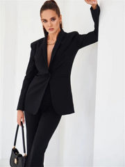 Women's Monochromatic 2 pc Suit Set, Blazer with Trousers