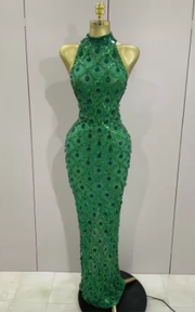 Reign luxury sparkly diamonds mesh long dress with shimmering sequins and sheer fabric.