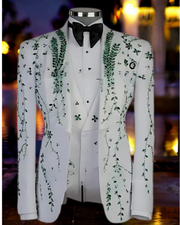 Royal Suits Men Luxury Gemstone Beaded Wedding Tuxedo (Jacket Vest Pants 3 Pieces)