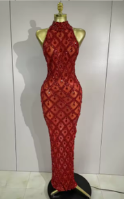 Reign luxury sparkly diamonds mesh long dress with shimmering sequins and sheer fabric.