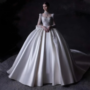 Satin Full Sleeve Lace-Up Wedding Dress