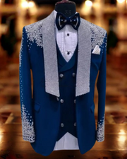 Glitter Ornament Sequins  Tuxedo Men Suits Prom 3 Pieces Sets (Jacket, Vest & Pants)