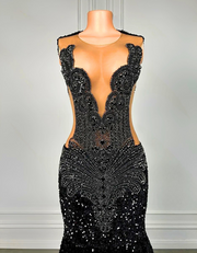 Black Rhinestones Luxury Beaded Sexy Mermaid Sequin Prom Dress