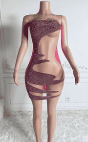 Rhinestone Illusion Halter Bodycon Birthday Dress With Scalloped Crystal Detail