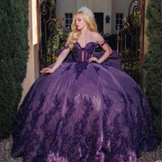 Fabulous Purple Off The Shoulder Beaded Applique Quinceañera Dress 2025