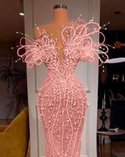 Shiny pearls beaded sequin prom dress elegant sparkly gown for women.