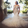 Beaded Mermaid Layered Ruffles Wedding Dress