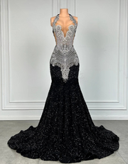 Luxury Silver Crystal Beaded  Sparkly Red Sequin Mermaid Prom Dresses 2025