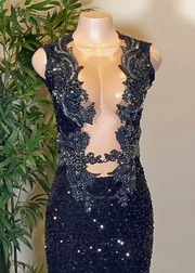 Sparkly Crystal Bodice Black  Mermaid Style Prom Dress 2025