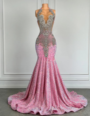 Luxury Silver Crystal Beaded  Sparkly Red Sequin Mermaid Prom Dresses 2025
