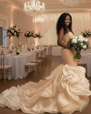 Sweetheart Ruffle Train Mermaid Wedding Dress